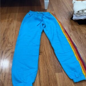 NWOT AVIATOR NATION Joggers in Blue with Rainbow Stripe